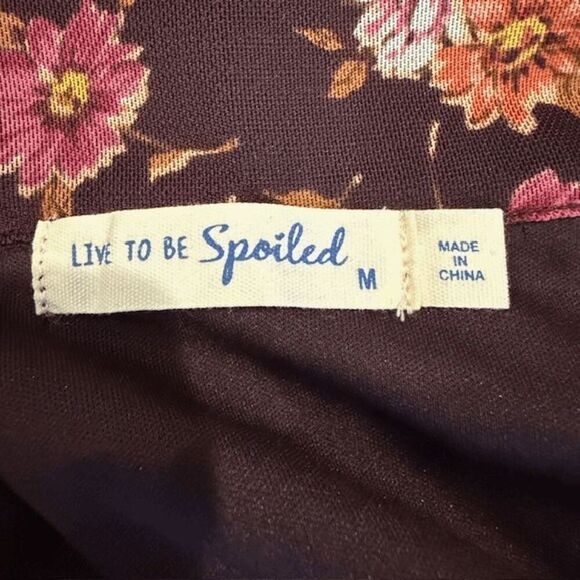 Live to be Spoiled Gauzy Ruched Dress Bordeaux Wine Floral Button Front Medium - Picture 5 of 12